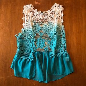 Love Culture Blue and Cream Ombré Vest